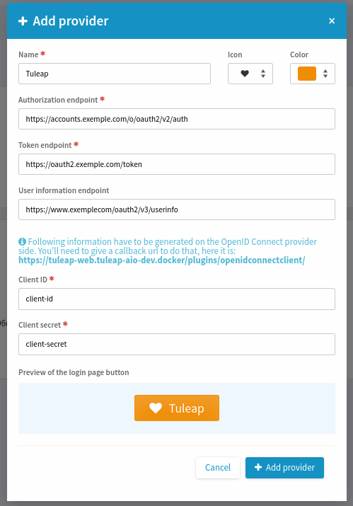 Tuleap OpenID Connect generic provider creation