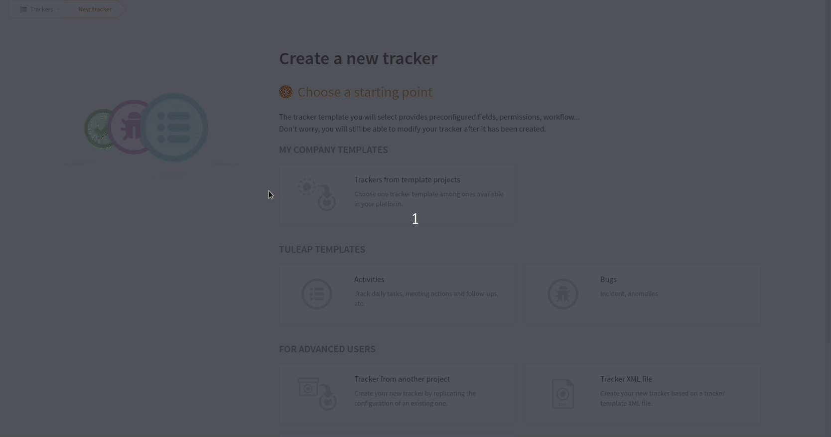 Choose a tracker from your company project templates