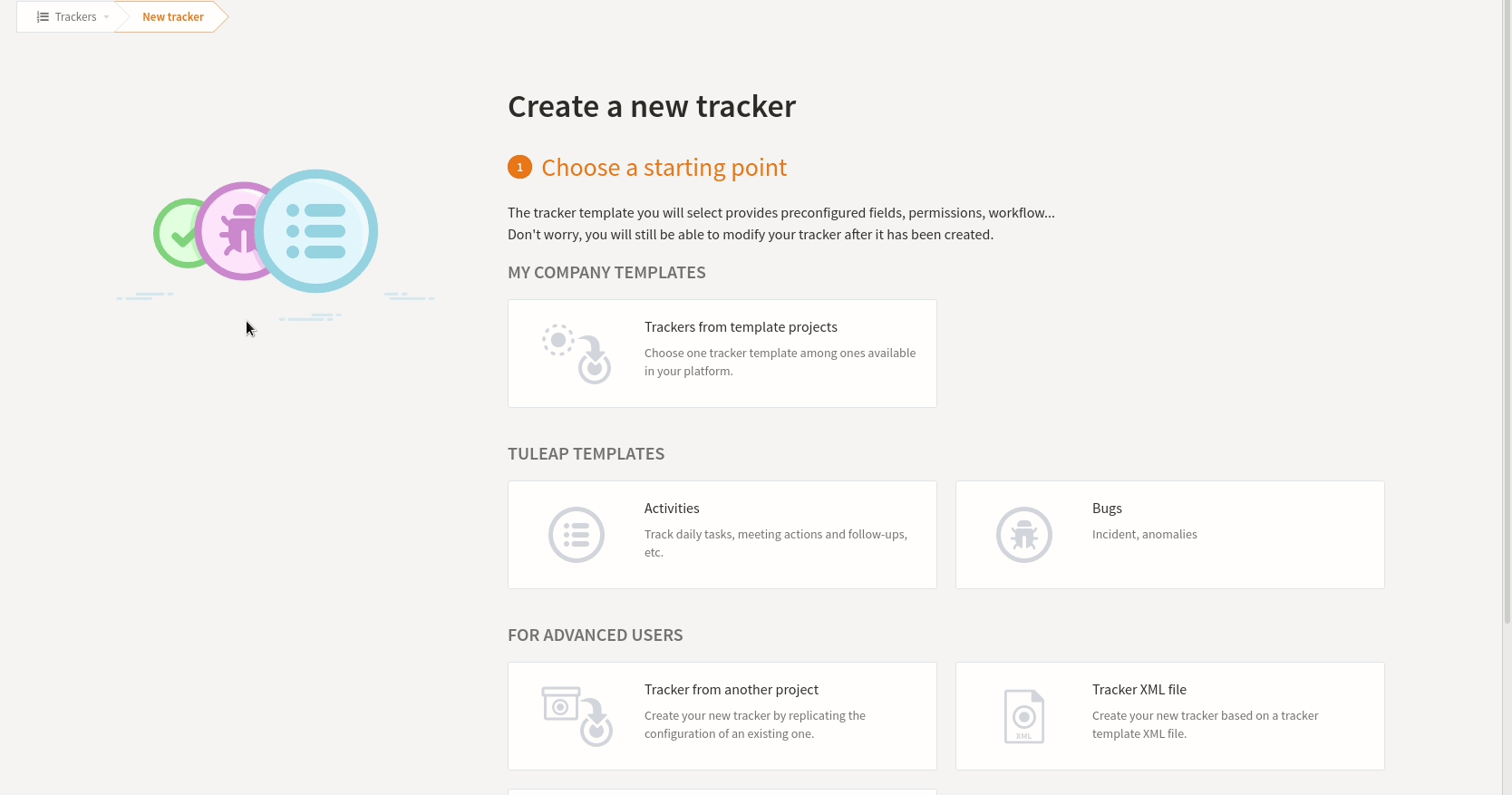 Choose a tracker amongst the projects you're admin