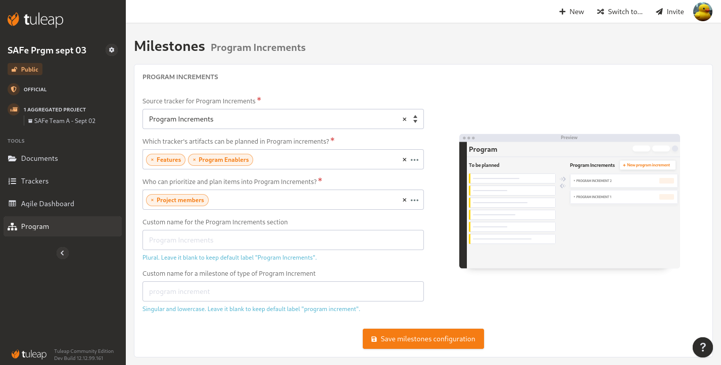 Program management service configuration