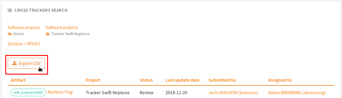 CSV Export button