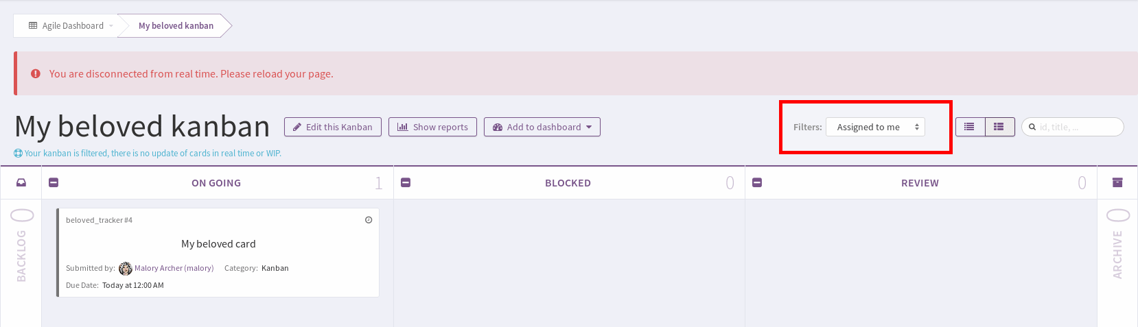 Filtered kanban