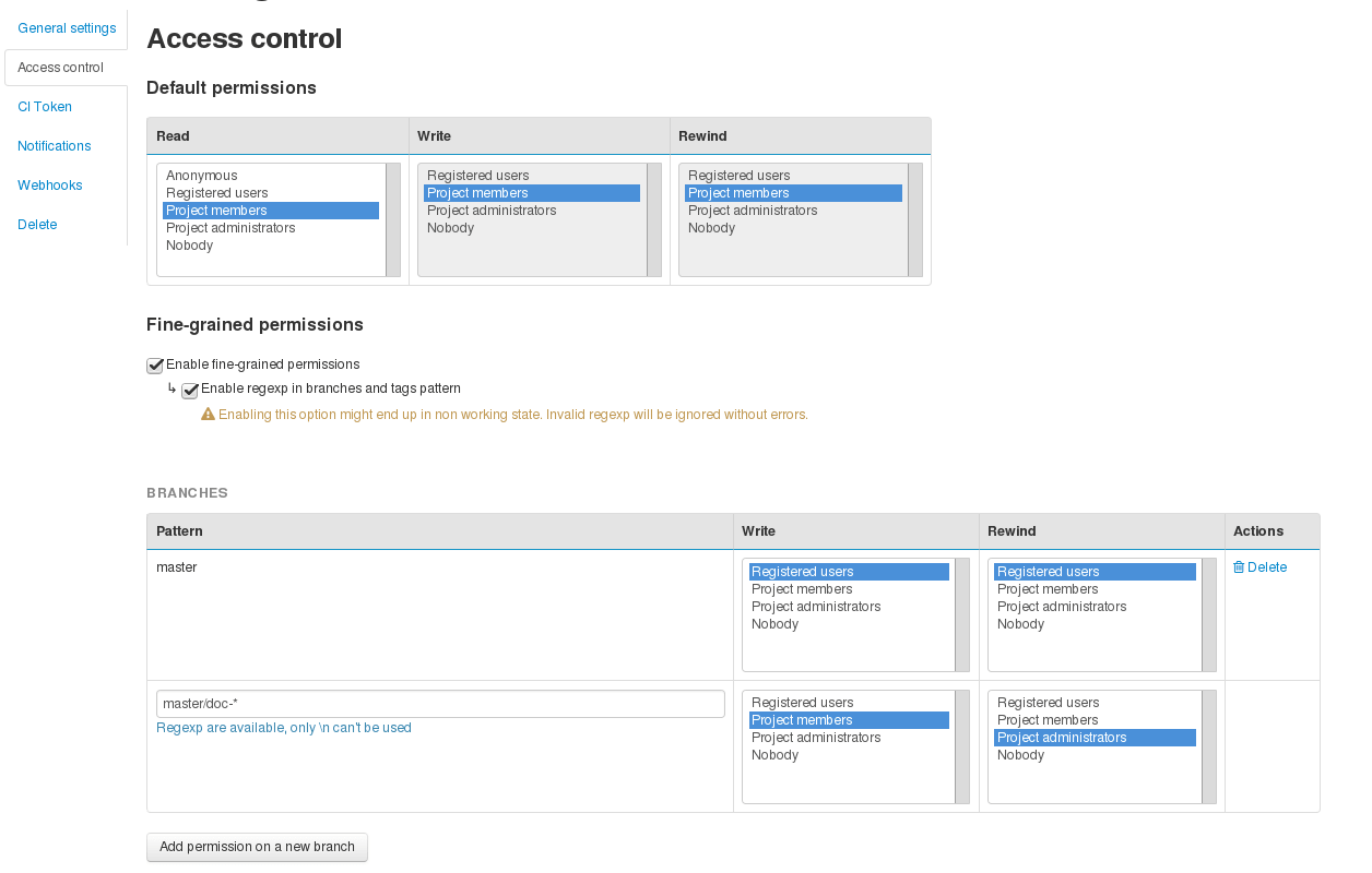 Control Git repository fined grained permissions