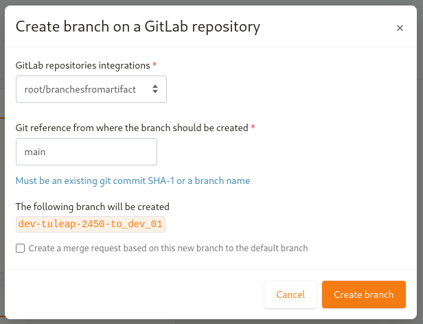 Modal to create the GitLab branch
