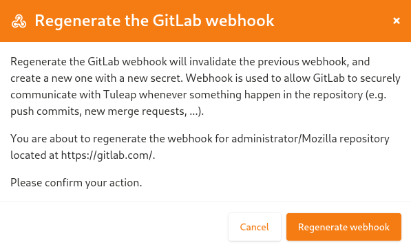 Modal to regenerate webhook