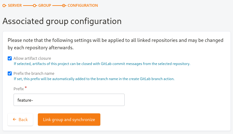 Configuration for the synchronized repositories