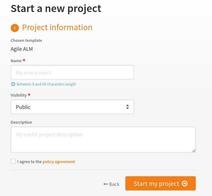 Project Creation: fill your project information