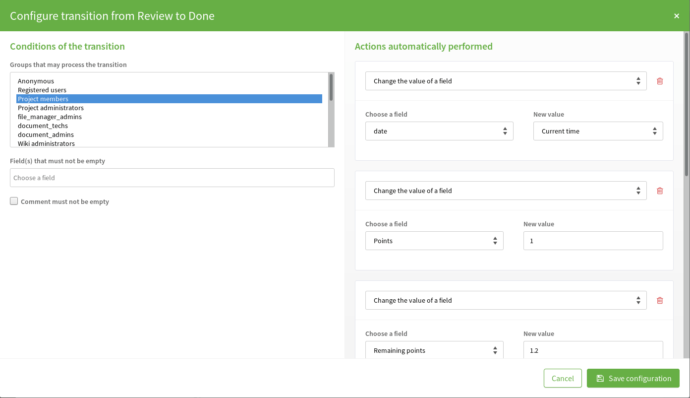 Define workflow transitions